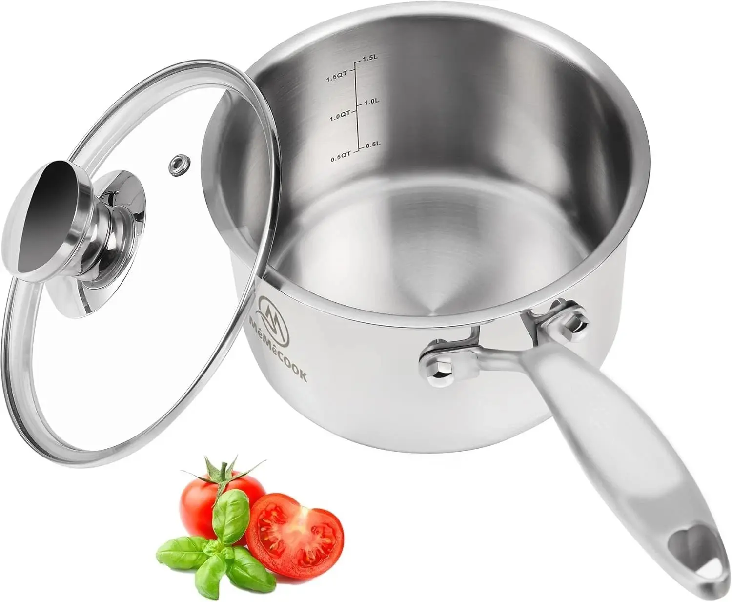 1.5 QT Saucepan with Lid, 18/10 Stainless Steel Sauce Pan with Tri-Ply Bottom, Small Saucepan 1.5 Quart Sauce Pot, Induction Compatible