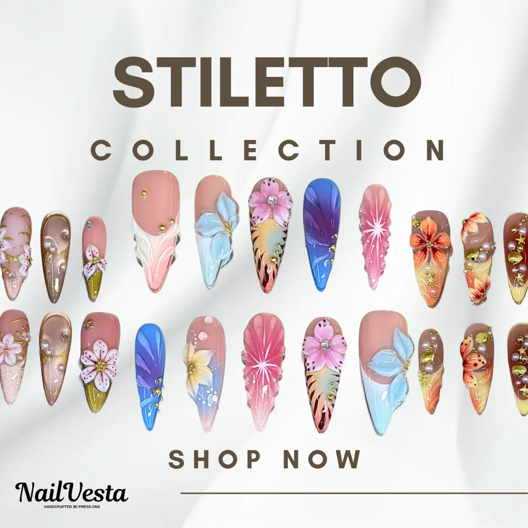 NailVesta STILETTO COLLECTION – 100% Handcrafted 3D Press-On Nails | Reusable, Long-Lasting, Salon-Quality