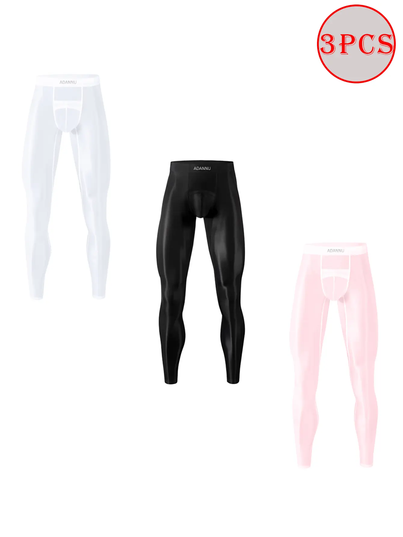 Men's 3-Pack Preppy Casual Low Waist Foldable Thermal Compression Pants - Plain Mixed Color, Ultra-Thin Fitted, 67% Nylon 33% Spandex, 4-Way Stretch, Quick-Dry Tech, High Elastic Layer - Menswear Thermal Underwear for Cold Weather Running, Sports, Gym, Ha