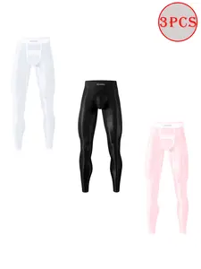 3-Pack Men's Sleek Thermal Ultra-Thin 67% Nylon 33% Spandex Base Layer with 4-Way Stretch Quick-Dry Tech for Running/Gym/Cold Weather 2025 Warm Ultrathin Bottoming Pant Quick Dry Sports Running Transparent High Elastic Men Comfortable Leggings Menswear