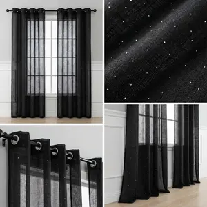 Window Wear 4 Panels 52X84Inch Shining Diamond On Linen Look Curtains Grommet Top Window Treatments For Home Decor Ft2525 Interior Decoration Accessories curtains curtains for bedroom cortinas para salas curtains for living room