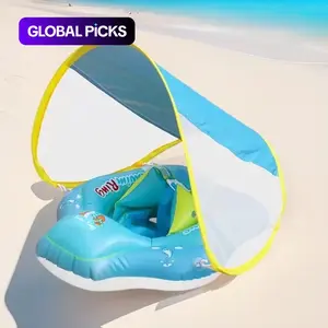 Inflatable Swim Ring with Canopy, Kiddie Inflatable PVC Swim Ring with Sunshade, Water Play Sun Protection Lifebuoy, Beginner Swimming Inflatable Swim Ring, Inflatable Pool Floaters #GLOBAL PICKS