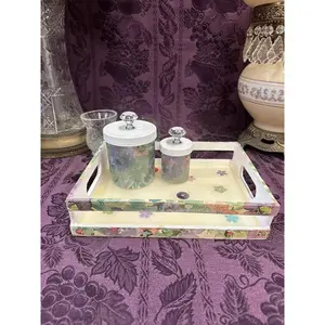 Custom Bathroom Vanity Tray With Matching Plastic Containers Crystal Knobs