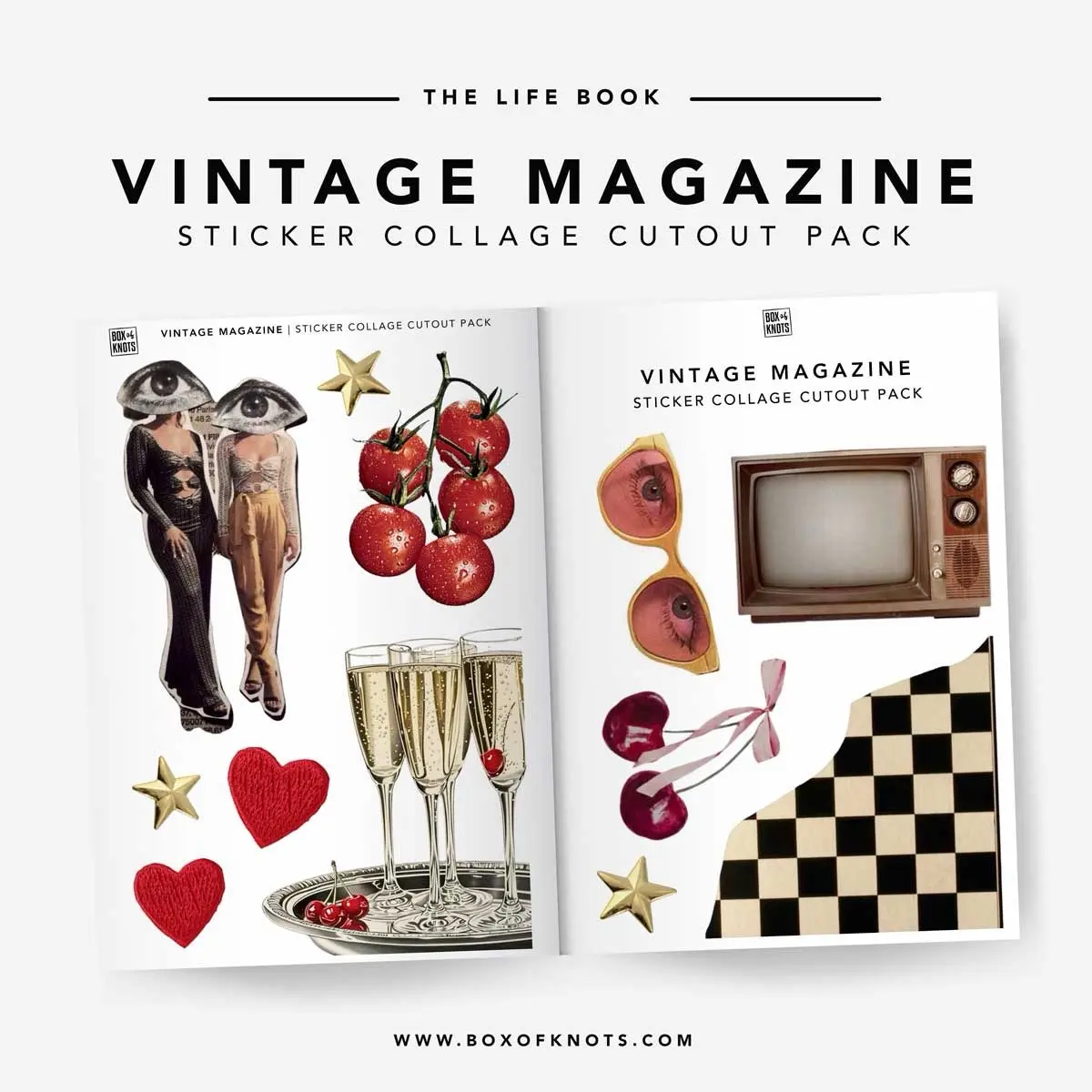 Vintage Magazine Collection Pack | Full Sheet Sticker Collage Cutout Pack for Junk Journaling and Scrapbooking
