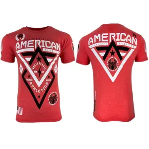 American Fighter Men's Alaska Red Short Sleeve Graphic Tee - Casual Cotton-Polyester Blend Top with Contrast Stitching, Tops