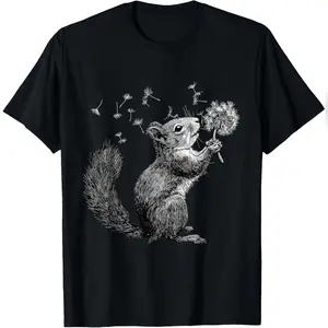 Squirrel Animal Art Portrait Wildlife Forest Squirrel Lover T-Shirt Relaxed Fit Cotton T-Shirt
