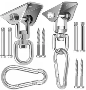Swing Hanger for Wooden & Concrete Swing Set, 2000LB Capacity Hammock Hanger 360°Rotate Stainless Steel Swing Hammock Hanging Kit Hardware, Heavy Duty Swing Brackets for Porch Playground Yoga-2 Packs
