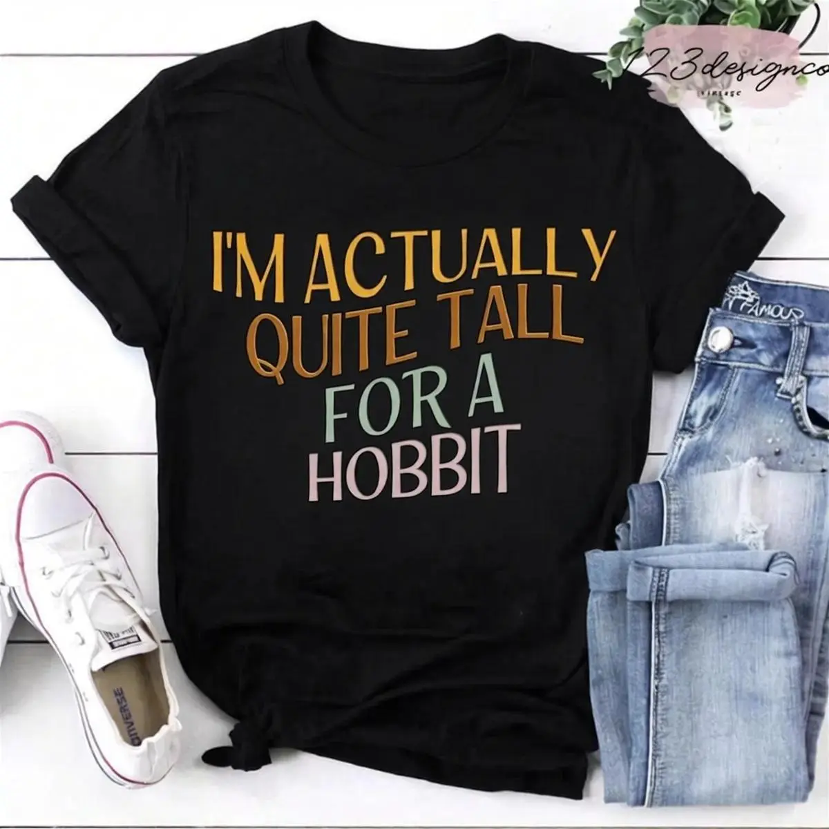 Men's Sarcastic "I'm Actually Quite Tall For A Hobbit" T-Shirt, Funny Graphic Cotton Tee for Book Lovers, Casual Vintage Short-Sleeve Top, Tshirt, Shortsleeve