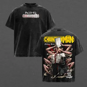 Chainsaw Man Falling Devil T-Shirt – Vintage Washed Makima Falling Devil Arc Graphic Tee, Dark Horror Anime Streetwear, Oversized Soft Cotton Unisex Casual Apparel, Gift for Chainsaw Man Fans
