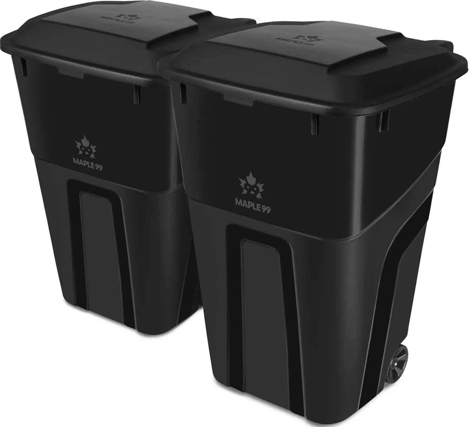 Trash Can With Lid - Ultimate Strength 32 Gallon Wheeled Garbage Can Trash Container - Professional Grade Outdoor Waste Bin with Secure Snap Lid and Ergonomic Handles, Outdoor Recycling Bins, 2 Pack