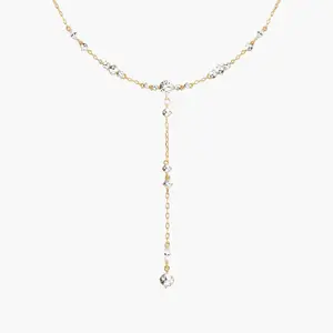 en route Adriana Necklace in Gold, Sparkling Lariat-inspired Jewelry for Daily Wear, Versatile Piece Essential Designed for Layered Styling & Modern Outfits