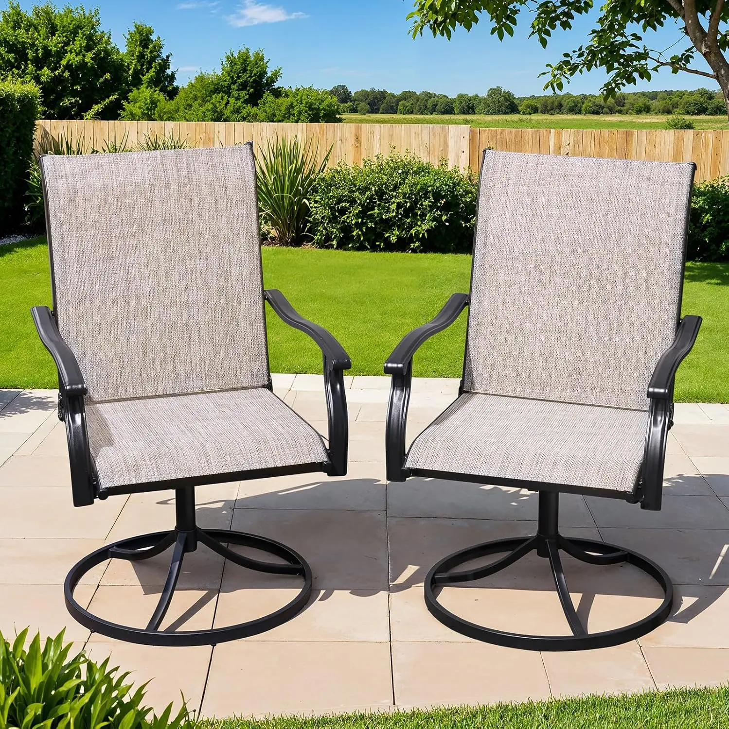 Outdoor Swivel Dining Chairs Set of 2, Textilene Patio Swivel Chair All Weather Outdoor Dining Chairs 360 Degree Rotating Metal Patio Rocking Chair for Lawn, Porch, Garden, Backyard, Poolside,summerwins