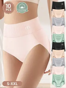 10 Pack Cotton Women's High Waist Underwear, Comfortable Tummy Control and Shaping Design, Skin-Friendly Printed Briefs for All Ages