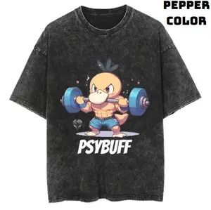 Psybuff Gym Tee | Buff Psyduck Design | "Psybuff" Graphic T-Shirt | Perfect Gift for Pokemon & Fitness Fans Cotton Fabric
