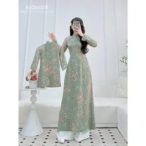 Green Matching Mom and Daughter Ao Dai | Mother Daughter Matching A15