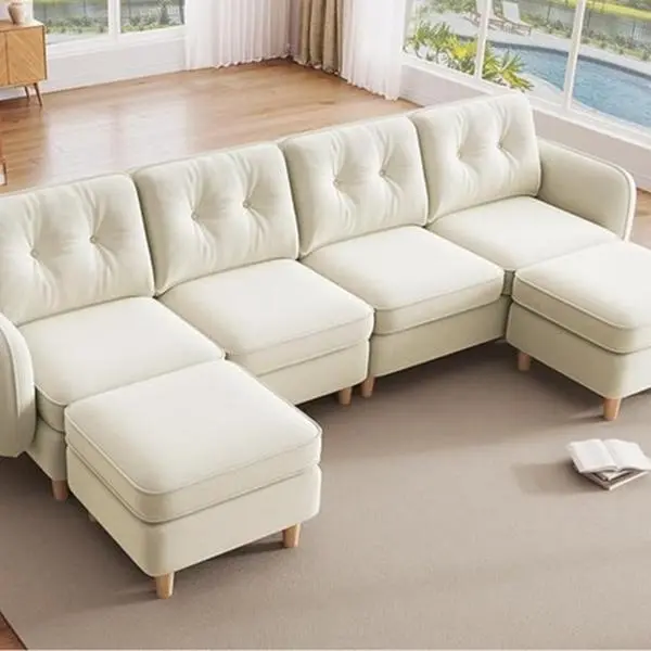 YITAHOME 107'' Modular Sectional Sofa, 6-Seater Sectional Couch with Curved Armrests and 4 Pillows, Convertible U Shaped Couch with High-Density Memory Foam for Living Room, Beige