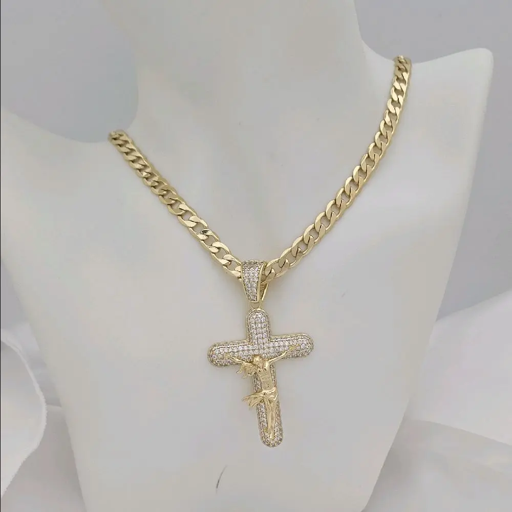 cadena 248 y dije cruz 420 gold plated unisex