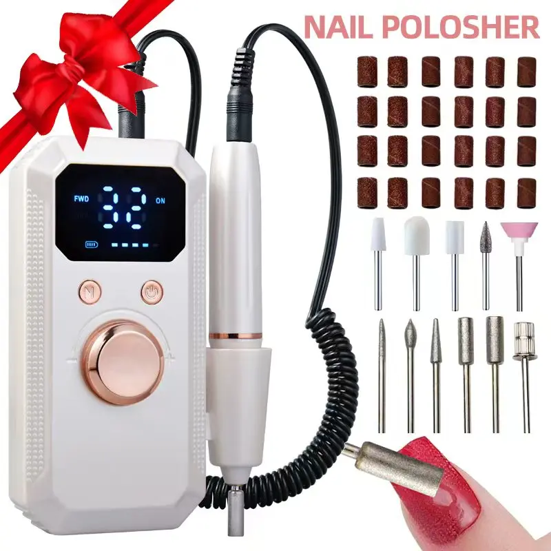 Portable Electric Nail Drill Kit, Compact Professional Manicure Pedicure Set with Multiple Grinding Heads, LED Display, 32 Speed Levels, Home Salon Use, Nail Care Tool, Nail Art Tools