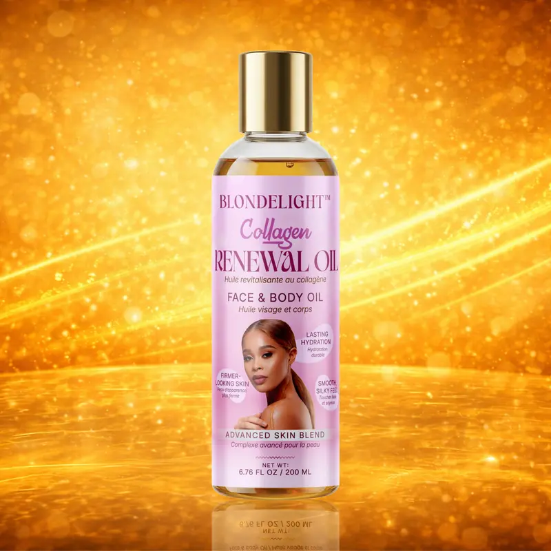 BLONDELIGHT LLC Hydrolyzed Collagen Renewal Face & Body Oil - Lightweight Daily Moisturizer, Scented Body Oils with Sunflower, Aromatic Aroma, for Adults' Soft Skin, 6.76 fl oz (200ml) Bottle