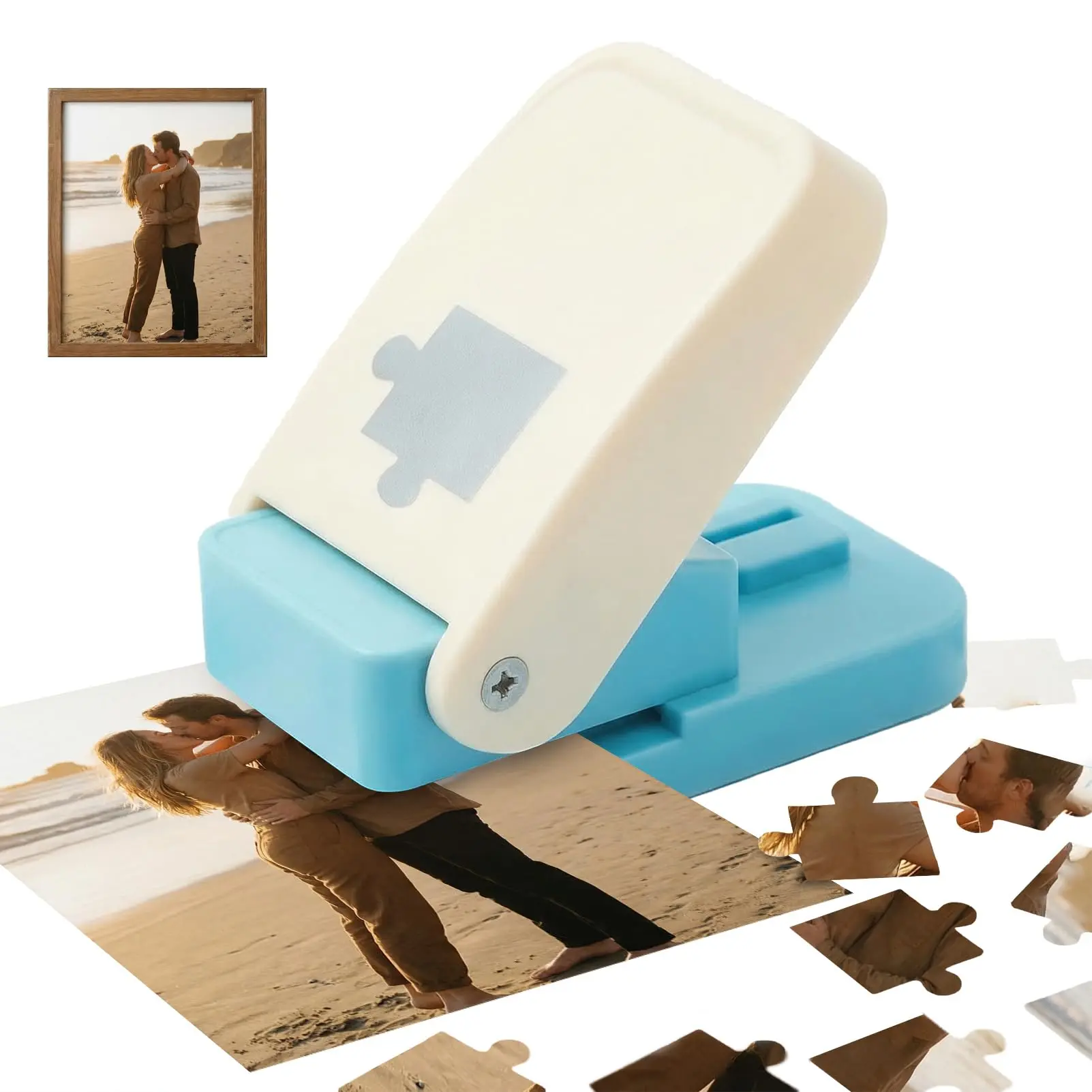 1-Pc Puzzle Punch Cutter, DIY Personalized Jigsaw Maker, Custom Photo Puzzle Tool for Crafts and Gifts (1.25 Inch Piece Size, Cerulean Blue)