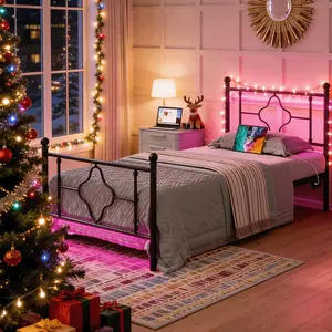 CollaredEagle Twin Size Bed Frame with Headboard and Footboard, Classic Metal Platform Bed Frame with Charging Station and LED Lights, Heavy Duty Slat Support Metal Bed Frame, No Noise