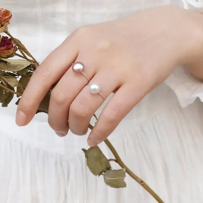 Natural Large Pearl Ring (Pink/Purple/White) with S925 Silver Band
