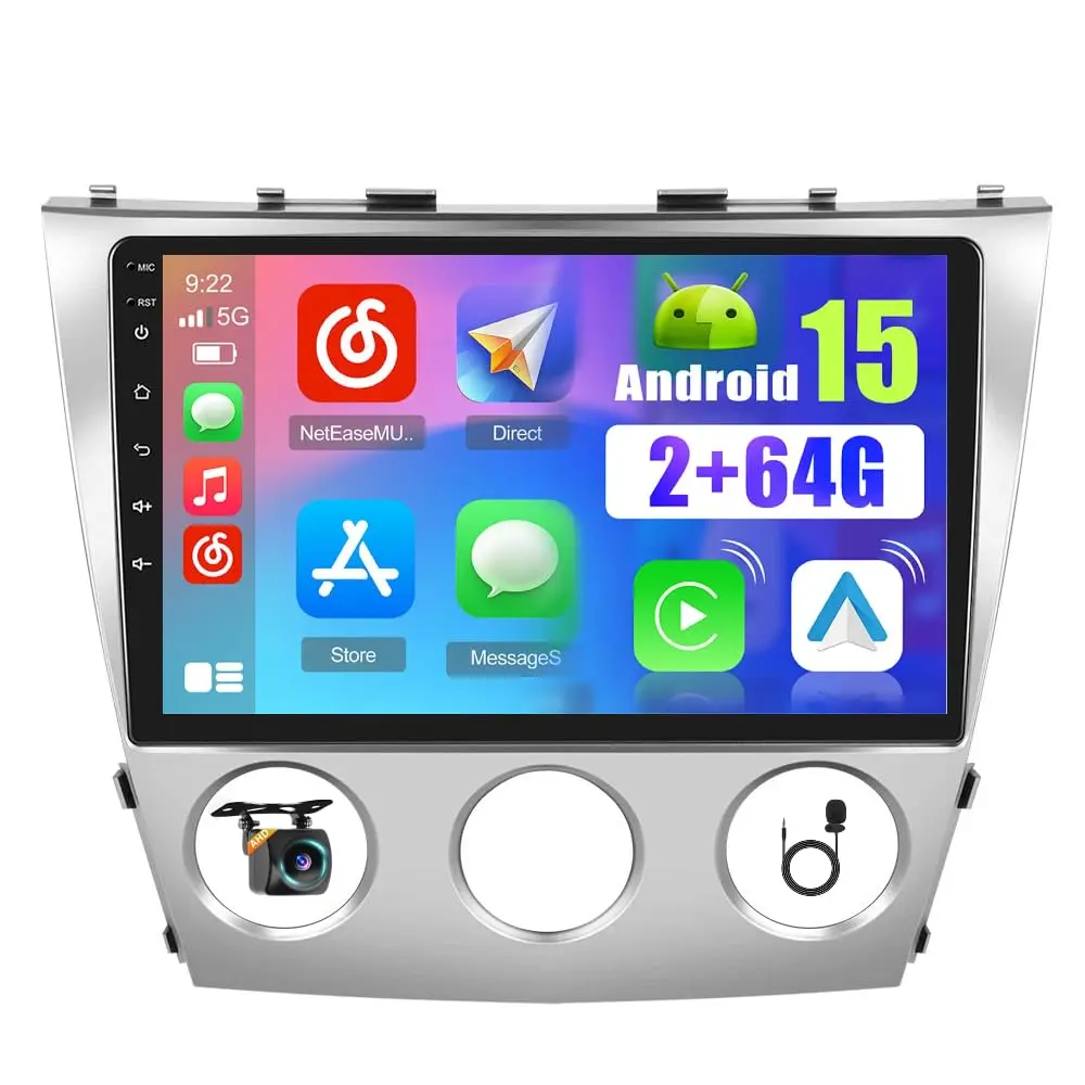 Podofo 10-Inch Touchscreen Android 15 Car Stereo for Toyota Camry 2006-2011, Quad Core 2G RAM 64G with Wireless CarPlay, Android Auto, GPS Navigation, WiFi, EQ, Backup Camera, USB, Subwoofer Output, Father's Day Gift