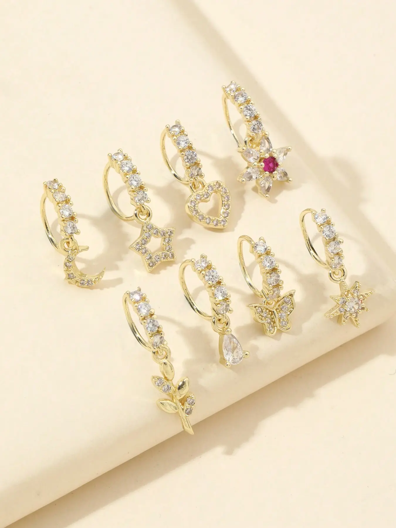 8-Piece 20g Gold Plated Cubic Zirconia Nose Ring Set, Nose Ring Jewelry, Elegant Butterfly Dangle Body Jewellery for Women, All-Season Body Piercing Accessories, Nose Rings Hoops