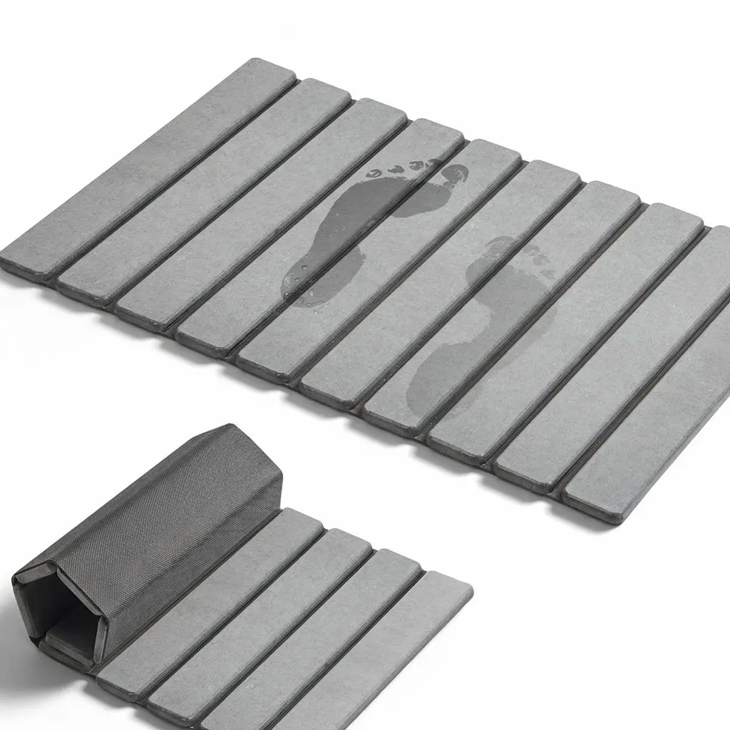 Foldable Stone Bath Mat, Super Absorbent Diatomaceous Earth Mats, Non-Slip 23.6 x 15.5 Inch Quick Drying Mat, Compact and Easy to Store Bath Mats for Bathroom, Easy to Clean, Grey