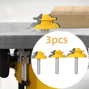 3Pack Shank 45 Degree Lock Miter Router Bits 1/2”, 5/8”, 3/4” Tungsten Steel Construction with Yellow Cutting Head for Precision Woodworking and Seamless Joints