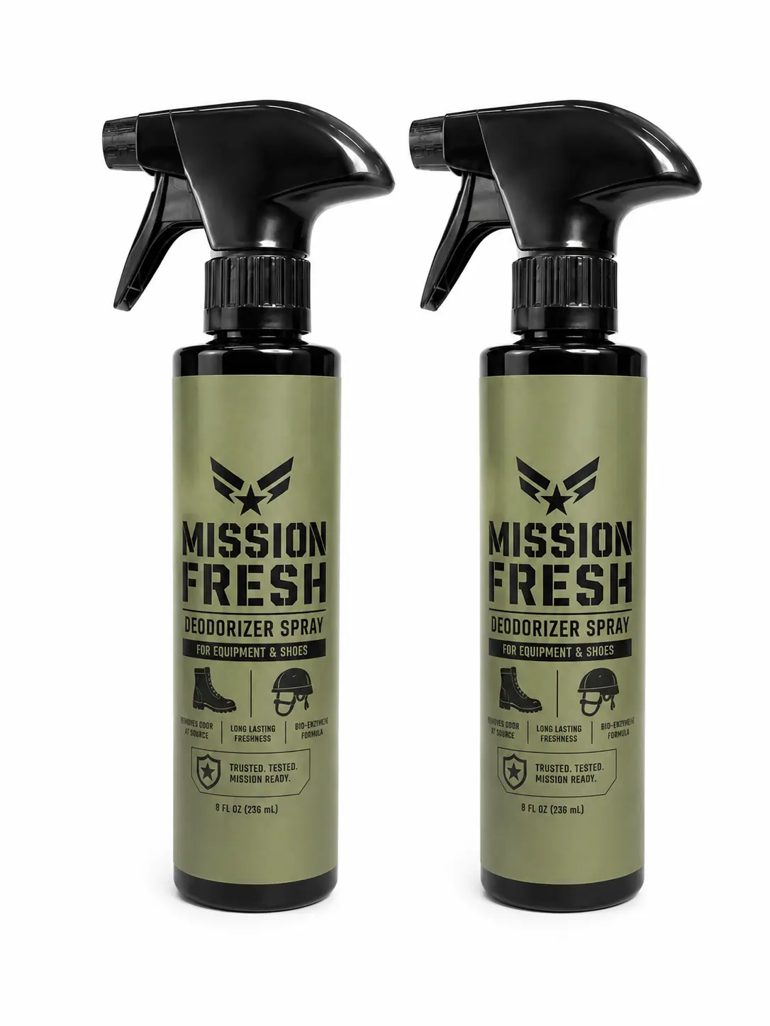 Mission Fresh Deodorizer Spray - Long Lasting Odor Eliminator for Tactical Equipment, Sports Equipment and Shoes