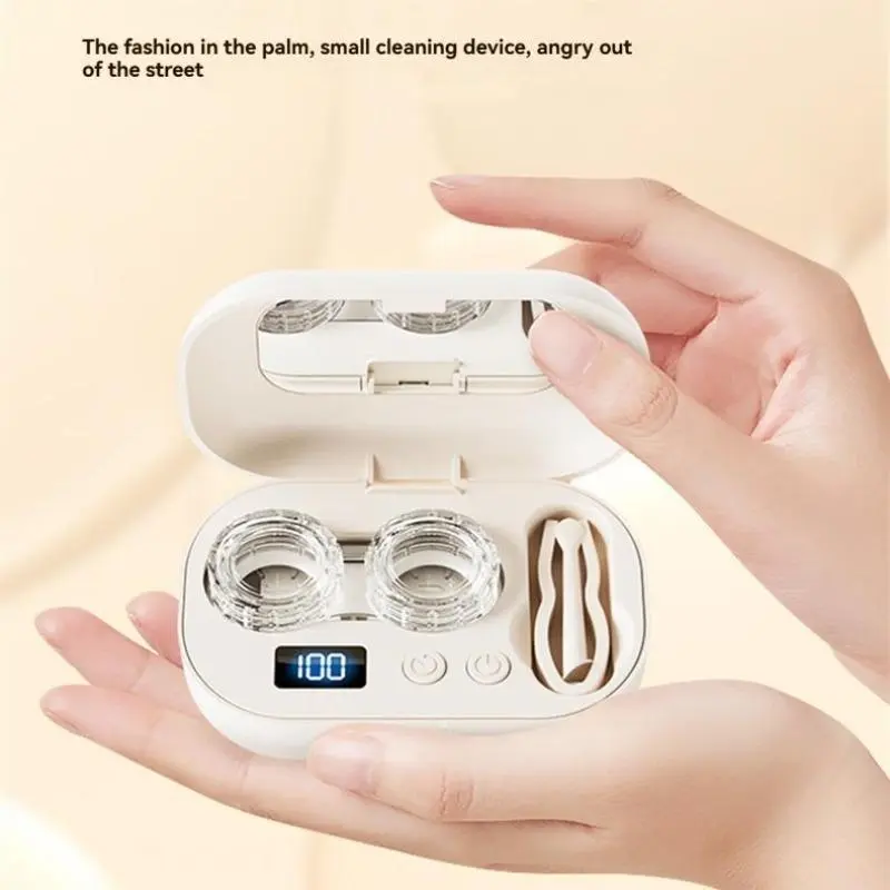 Rechargeable Ultrasonic Contact Lens Cleaner - 2 Modes (2 Speeds), 360° Deep-Clean Tech, Glasses Vanity Mirror, Lens Storage, Home Organizer for All Lenses & Glasses