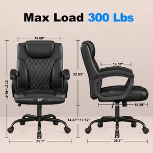 Office Chair, Executive Desk Chair, PU Leather Comfortable Executive Chairs with Fixed Armrest, Adjustable Height, Rocking Function, 360° Swivel Wheels, Black 0539