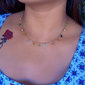 Stainless Steel Daily Wear Chain with Colorful Stone Charms for Women's Fashion Jewelry