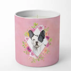 212 MAIN 10oz Hand-Poured Soy Scented Candle - Black & White Frenchie, Pink Floral Ornaments, Decorative Wick, Wax Flower, Perfume Fragrance, Aroma Home Decoration Fresh Scent Candles