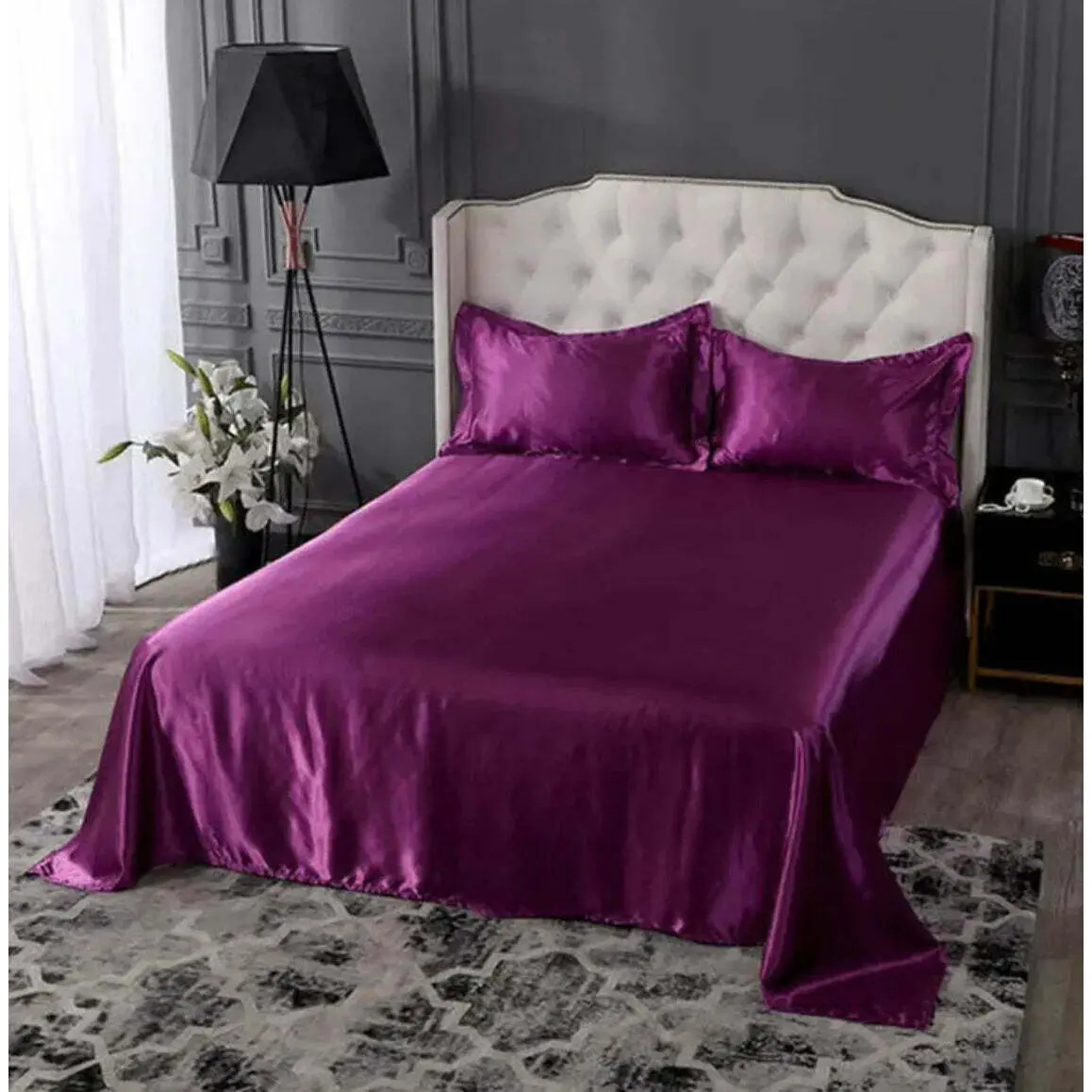 Pure Ice Silk Bed Linen - Purple Luxury Bedding Set - Breathable & Hypoallergenic - Durable & Easy Care - Elegant Comfort for Warm Weather