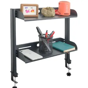 Clamp on Desk Shelf,13 inch Above or Below Desk 2-Tier Shelving, Adjustable Metal Storage Tray for Gaming Devices or Office Desk Accessories and More, Black