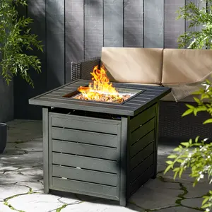 Outvue Gas Fire Pit,28-Inch Outdoor Propane Fire Pit Table with Lid & Lava Rock, 50,000 BTU Gas Fire Pit for Dining and Parties in Patio, Garden, or Yard Rectangular Fire Pit Tabletop Fire Pit