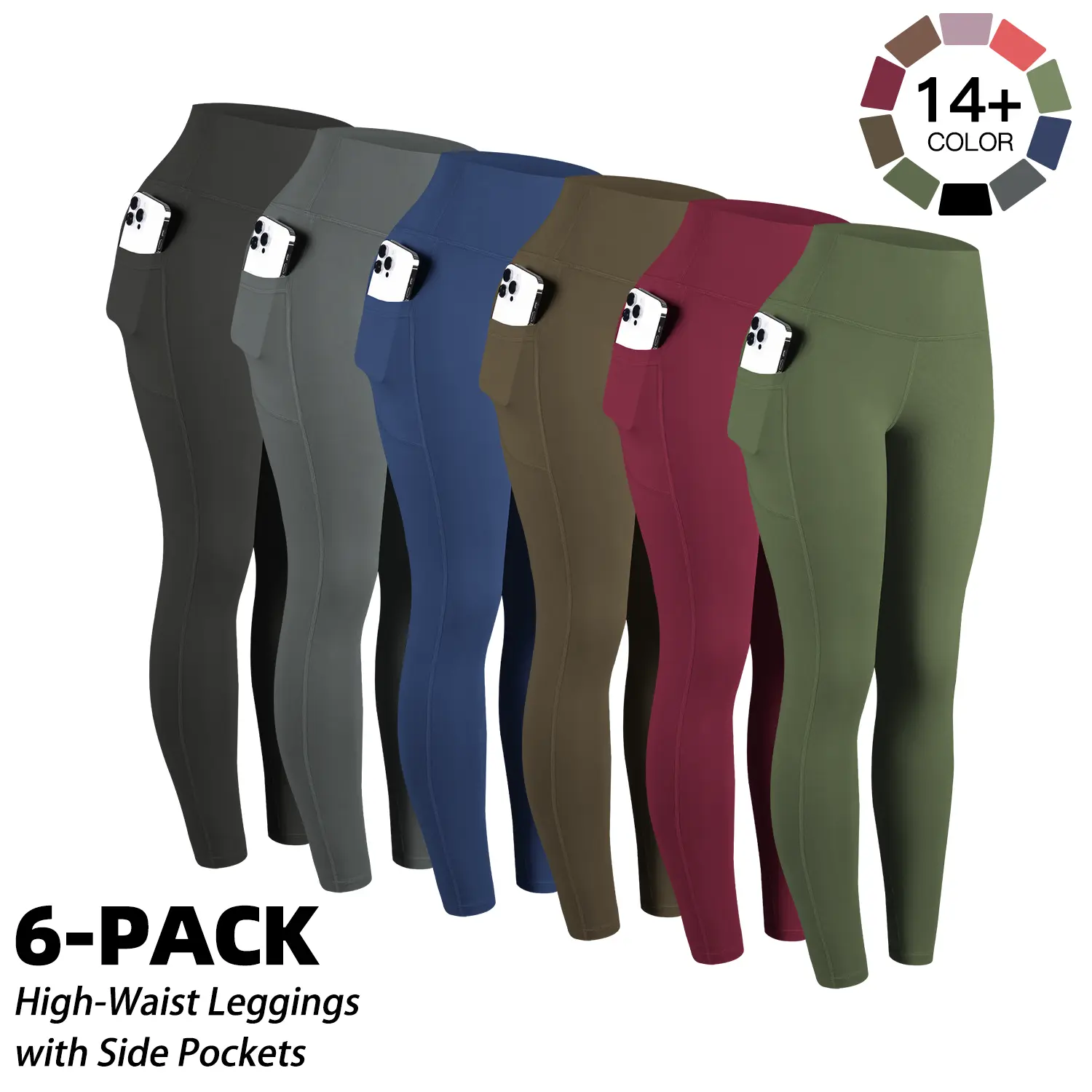 6-Pack Women's Yoga Leggings - High Waisted Pocketed Tight Athletic Casual Workout Pants Womenswear Activewear,travel essentials,camping essentials