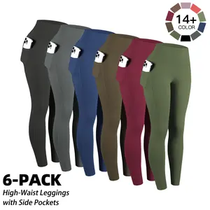 6-Pack Women's Yoga Leggings - High Waisted Pocketed Tight Athletic Casual Workout Pants Womenswear Activewear
