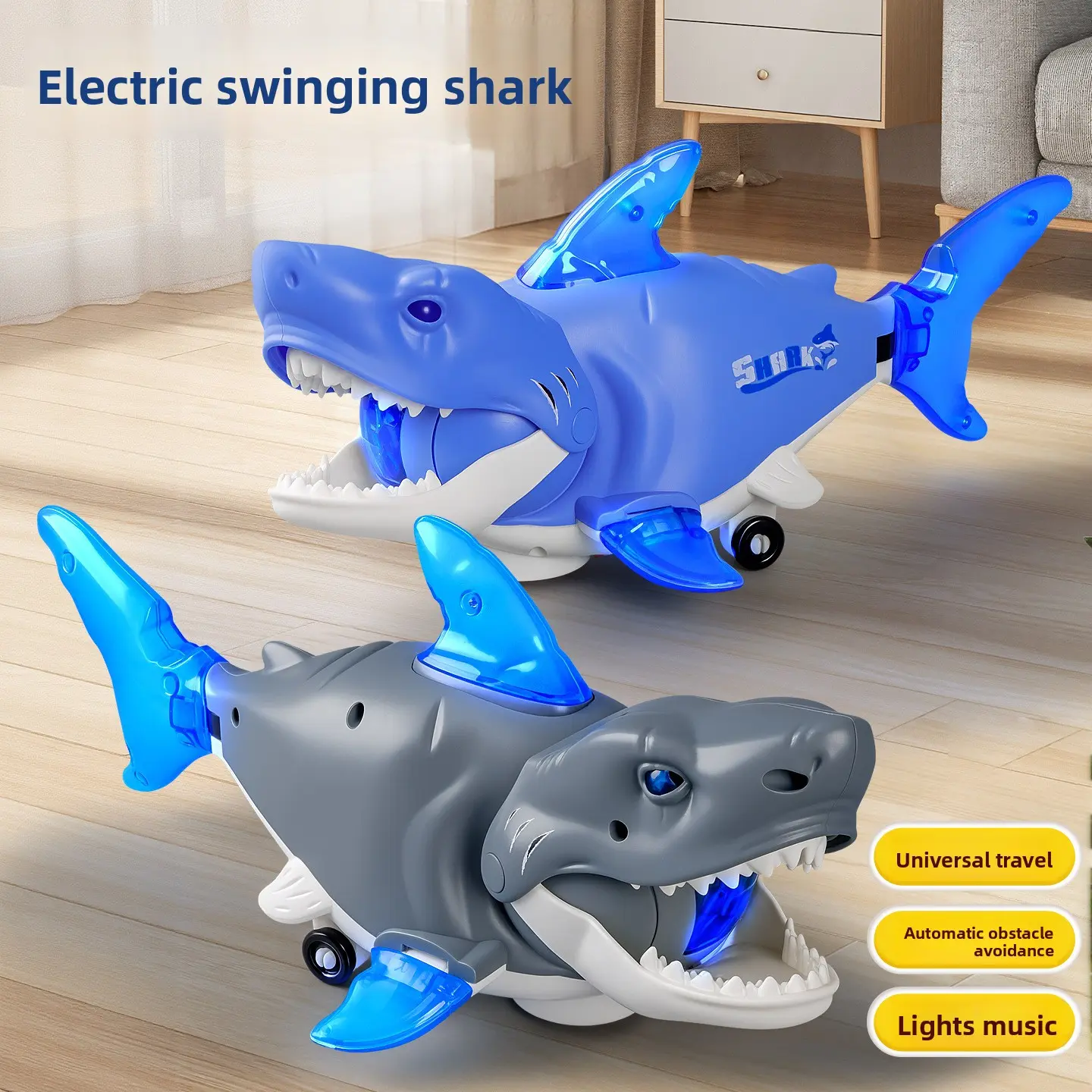 Electric Swinging Shark with Lights and Sound Effects, Educational Crawling Toy for Babies, Simulated Shark, Children's Universal Toy Car