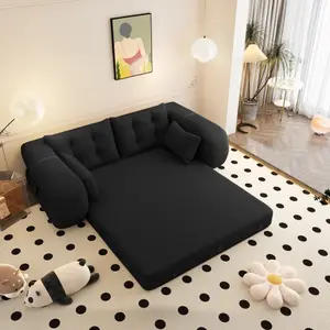 78.7" Human Dog Bed for Adults, 3-in-1 Foldable Sofa Bed with Teddy Fabric, Multi-Functional Lazy Sofa Couch & Sleeper for Living Room, Guest Room, Playroom - Black