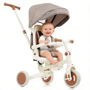 7 in 1 Baby Tricycle, Foldable Toddler Tricycle with Removable and Adjustable Parent Handle, Push handle,Toddler Push Bike with Removable Pedal, Canopy, and Guardrail, Tricycle for 12-72 Months, outdoorfun