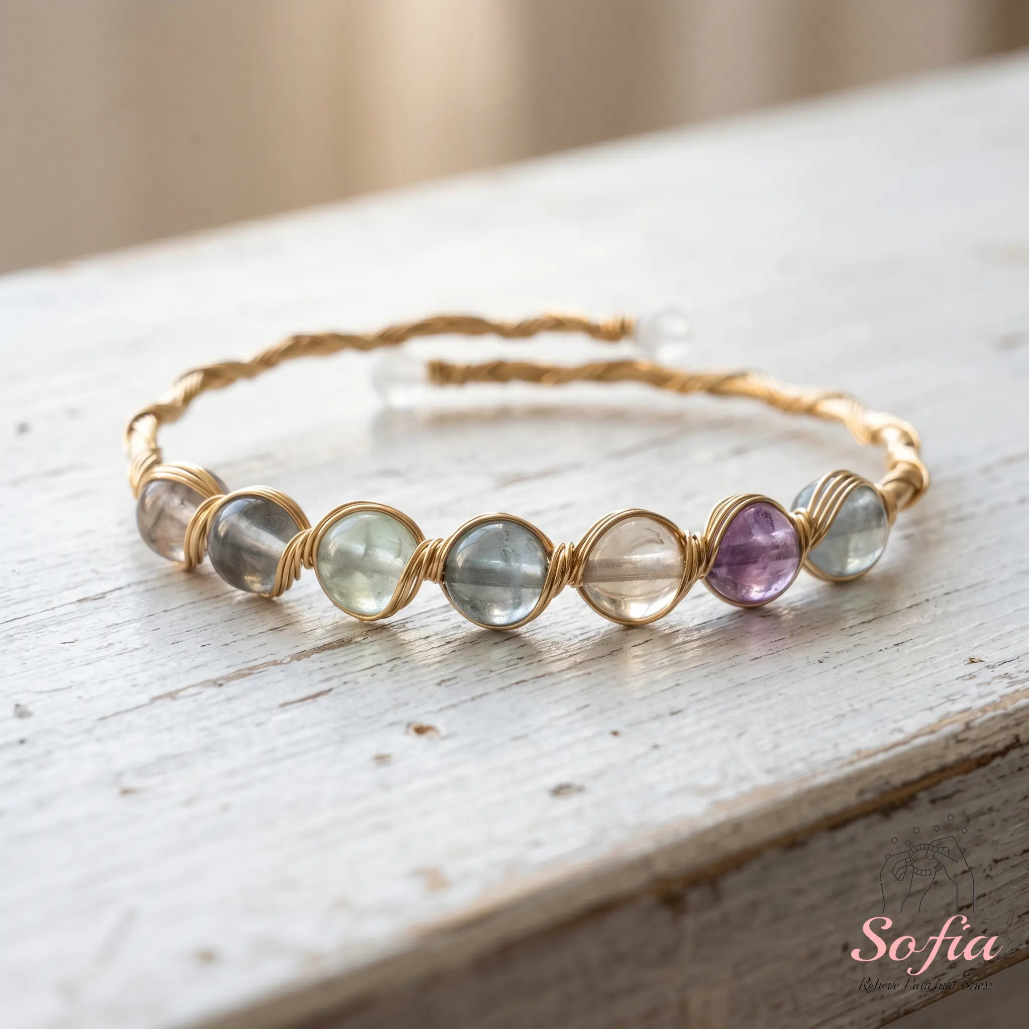 Sofia Wire Wrapped Fluorite Bracelet | 14K Gold Filled Wired Bracelets | 5MM Beads Boho Style Jewelry, Gifts for her, Mother's Day Gift