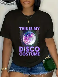 100% Cotton 80s Disco Art For Men Women 70s Ball Costume Disco Dance T-Shirt Round Neck Short Sleeve T-Shirt Women's Men Graphic Tee
