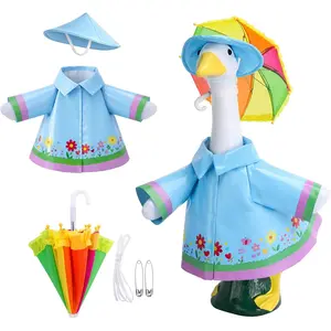 3 count/Set Raincoat Porch Goose Outfits, Summer Lawn Goose Statue Raincoat Costume, Yard Goose Clothes Raincoats Umbrella Hat Outfit for 23" Statue Patio Garden Decoration (Blue)