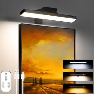 Rechargeable Battery Operated Picture Light, Led Painting Light with Remote Control Dimmable and Timer, Wireless Art Display Light for Wall Painting, Picture Frame, Artworking Portrait, Dartboard