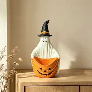 Ghost-Themed Decorative Ornament — Whimsical Resin Pumpkin-Head Halloween Tabletop Decor: A Fun Design and Delightful Gift