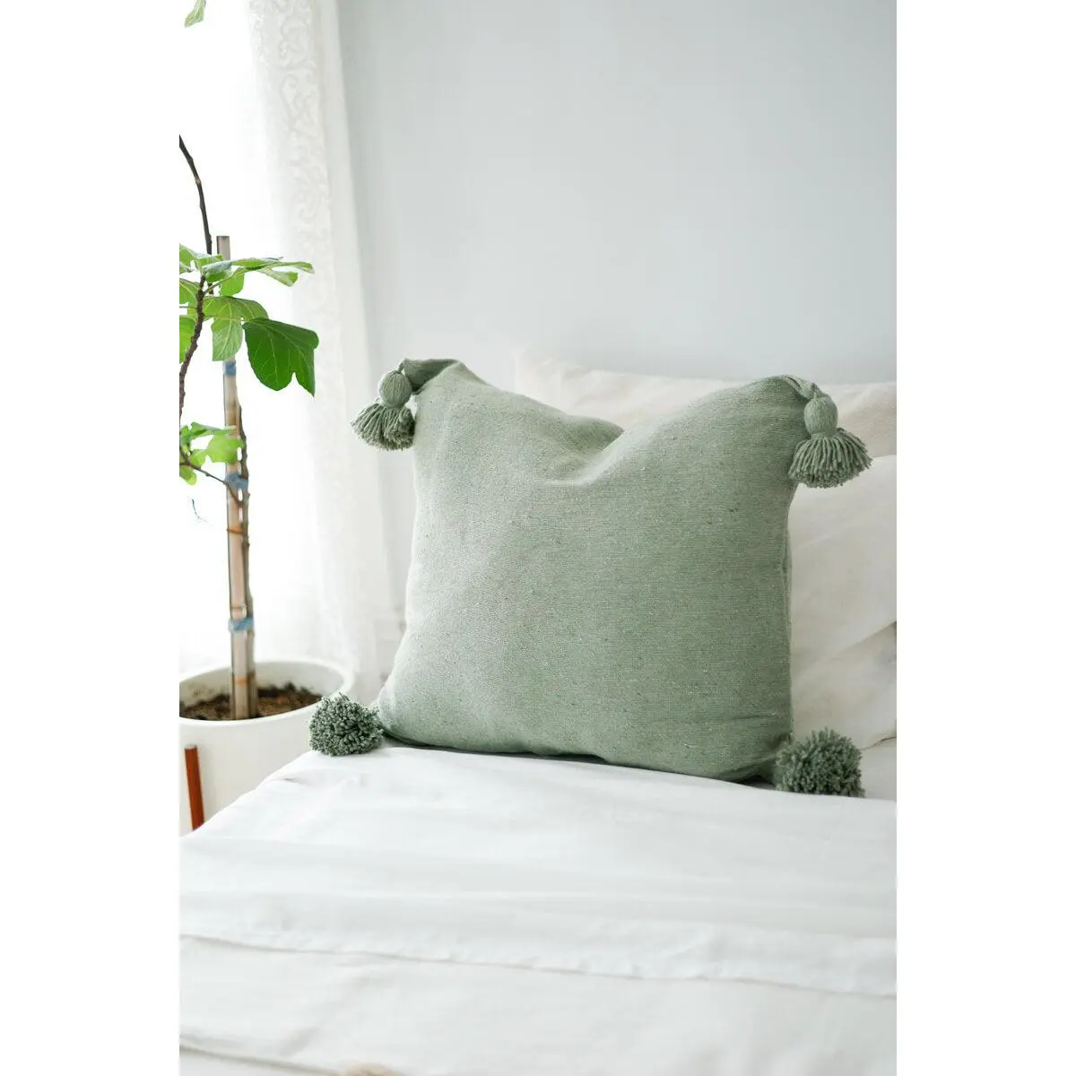 Moroccan Pom Pom Pillow - Sage Green - Available in 20" and 23"