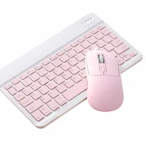Wireless keyboard and mouse for iPad, tablets, iOS, Android, PC, and iPhone; Bluetooth rechargeable wireless keyboard and mouse set; portable, compact keyboard and mouse combo; pink; ideal for travel